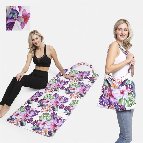FLOWER BEACH BAG AND TOWEL COMBO 2-IN-1 CONVERTIBLE BEACH TOWEL AND BAG