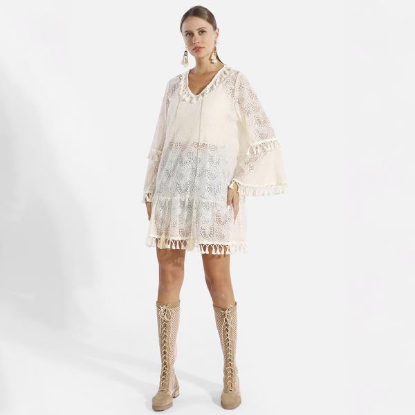 TASSEL TIE-KNOT V LACE COVER UP