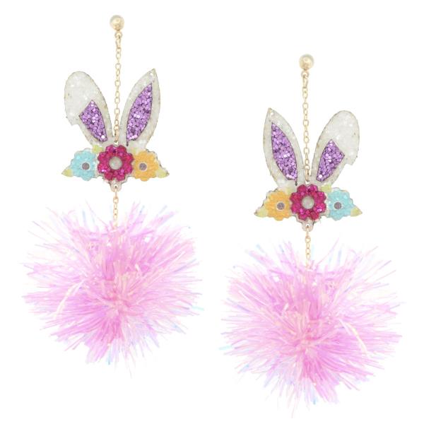 EASTER BUNNY TINSEL POM POM EARRING