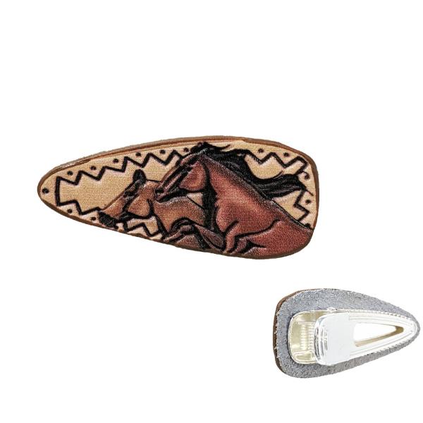 WESTERN FAUX TOOLED HORSE LEATHER HAIR CLIP