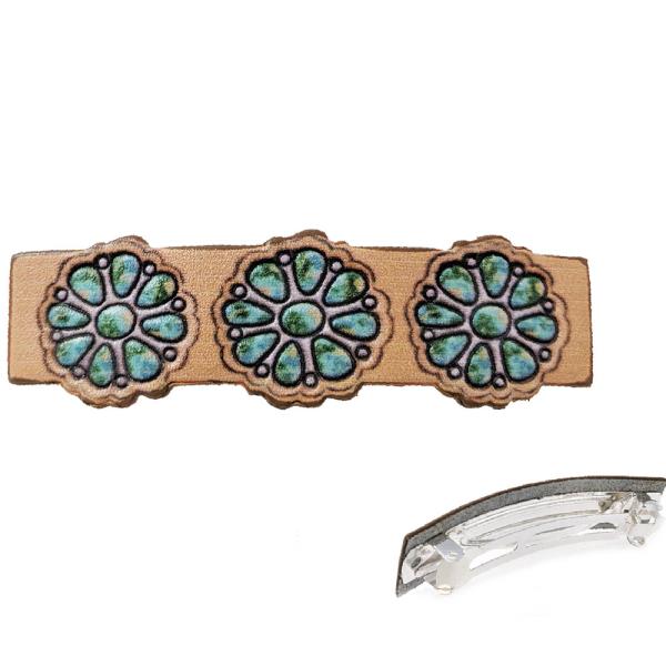 WESTERN FAUX TOOLED CONCHO LEATHER HAIR CLIP