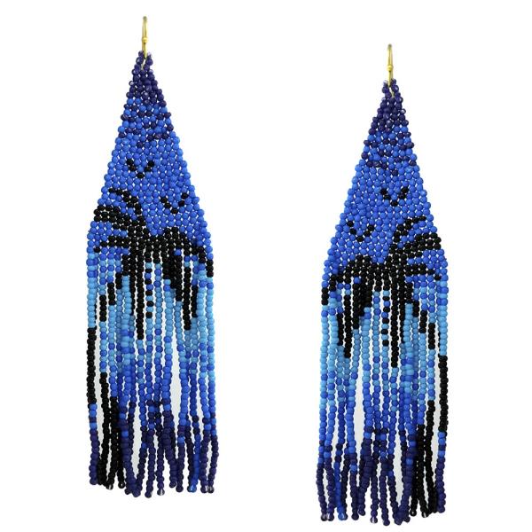 SEED BEAD PALM TREE FRINGE DANGLE EARRING