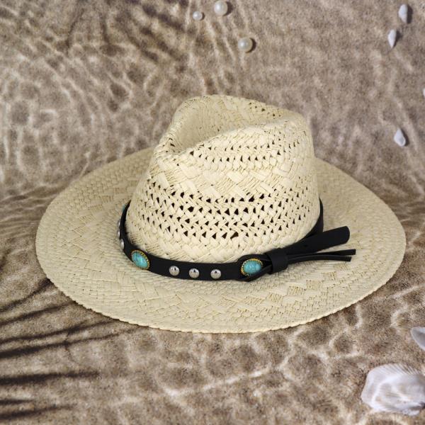 (ONLINE ONLY) STRAW HANDMADE SUN HAT WITH BEADED BAND