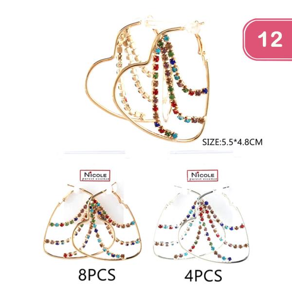 HEART RHINESTONE HOOP EARRING (12 UNITS)