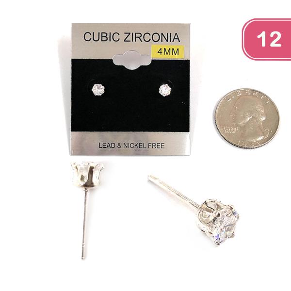 CUBIC ZIRCONIA RHINESTONE STUD EARRING (12 UNITS)