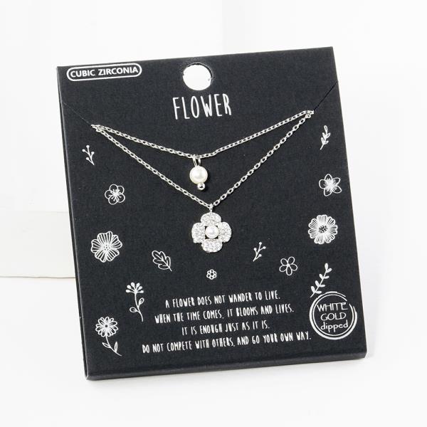 18K GOLD RHODIUM DIPPED FLOWER CZ NECKLACE