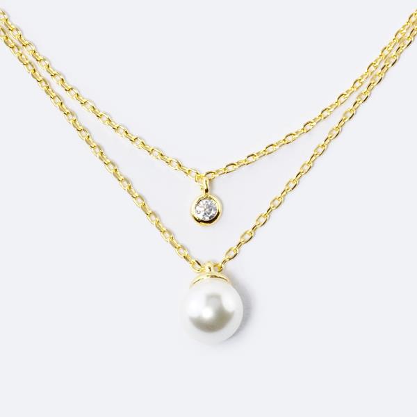 18K GOLD RHODIUM DIPPED SMALL JOYS PEARL CZ NECKLACE