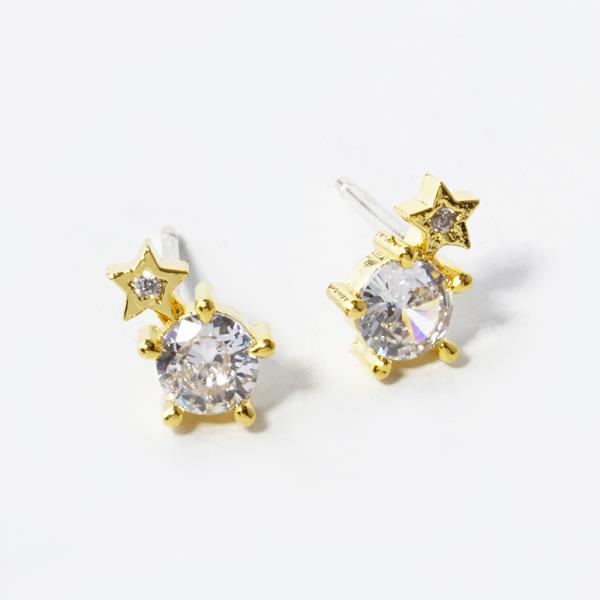 18K GOLD RHODIUM DIPPED SPARKLE CZ EARRING