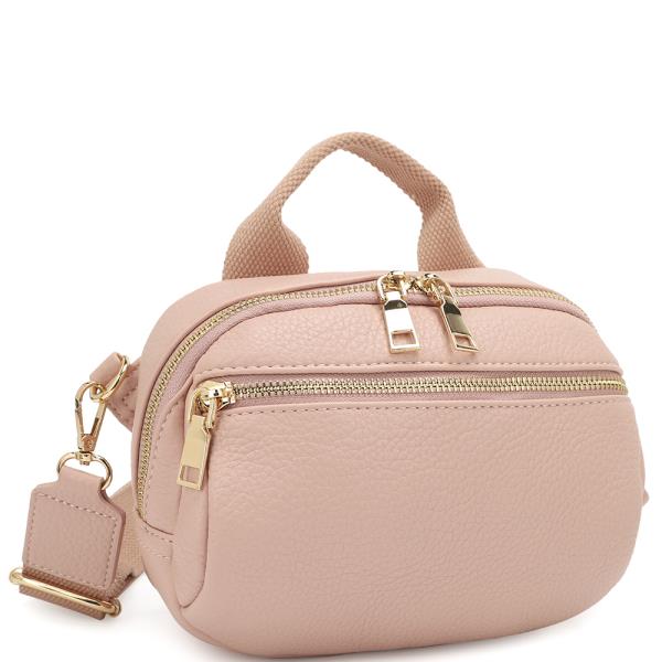 ROUNDED SMOOTH ZIPPER HANDLE CROSSBODY BAG