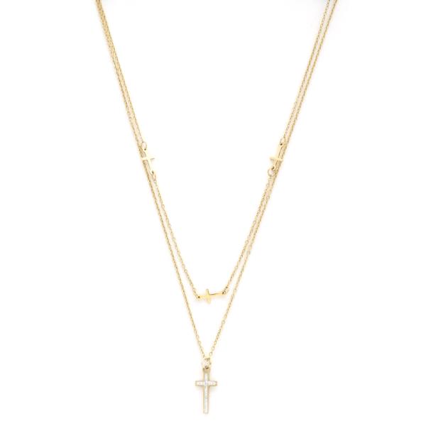 CROSS CHARM LAYERED STAINLESS STEEL NECKLACE