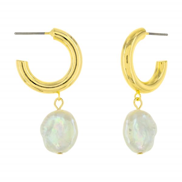 BRASS GOLD PLATED PEARL 34MM PEARL DANGLE EARRING
