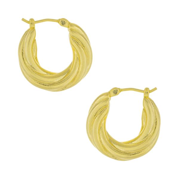 TWISTED BRASS VINTAGE GOLD PLATED HOOP EARRING