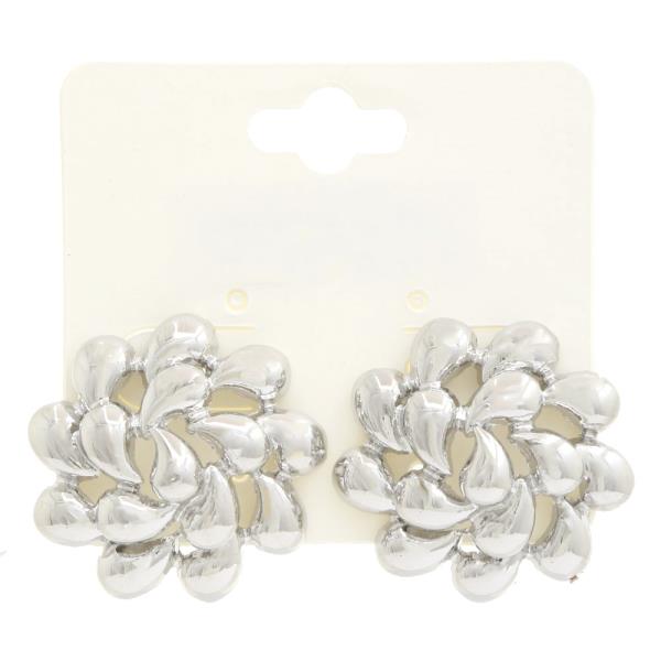 TEARDROP DOME FLOWER METAL EARRING