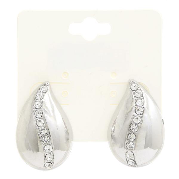 TEARDROP RHINESTONE LINE METAL EARRING