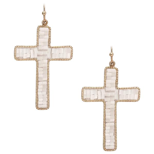 SEED BEAD CROSS DANGLE EARRING