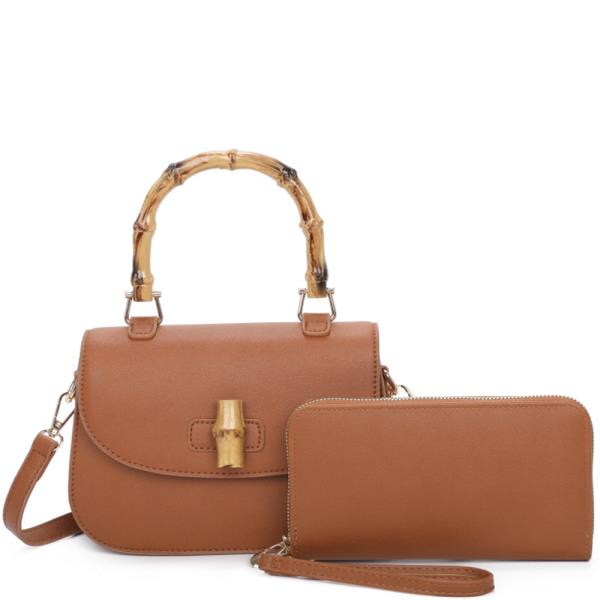 2IN1 FASHION WOOD HANDLE CROSSBODY BAG W WALLET SET