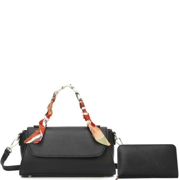 2IN1 PLAIN SCARF HANDLE BAG W WALLET SET