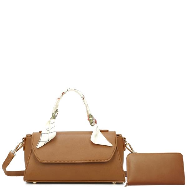 2IN1 PLAIN SCARF HANDLE BAG W WALLET SET
