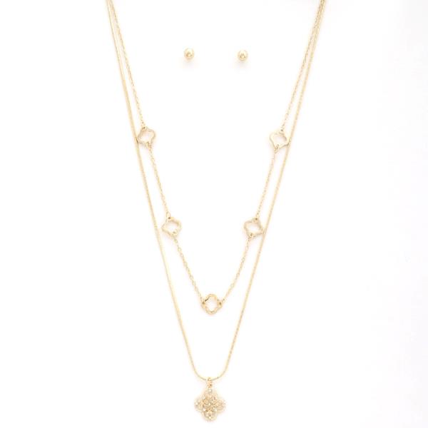 CLOVER CHARM LAYERED METAL NECKLACE