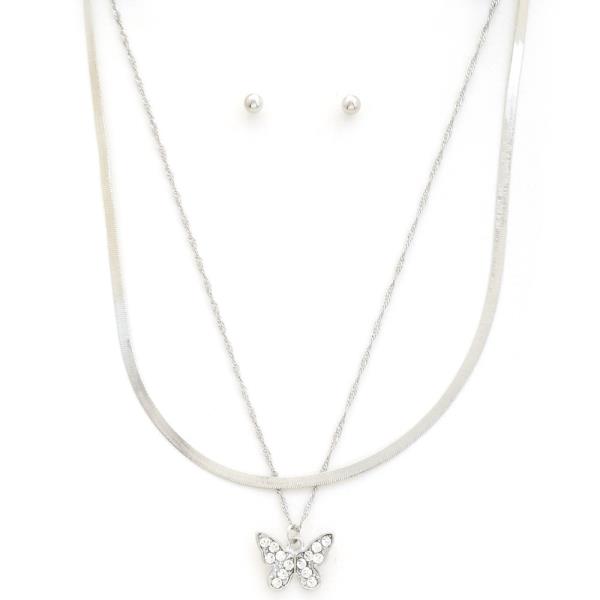 BUTTERFLY CHARM FLAT SNAKE LINK LAYERED NECKLACE