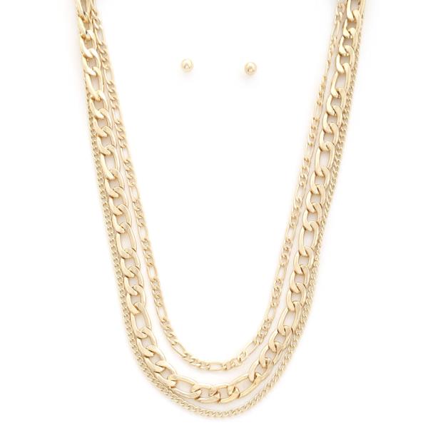 CURB FIGARO LINK LAYERED METAL NECKLACE