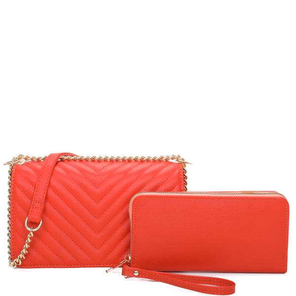 2IN1 V STITCH DESIGN CROSSBODY W WALLET SET