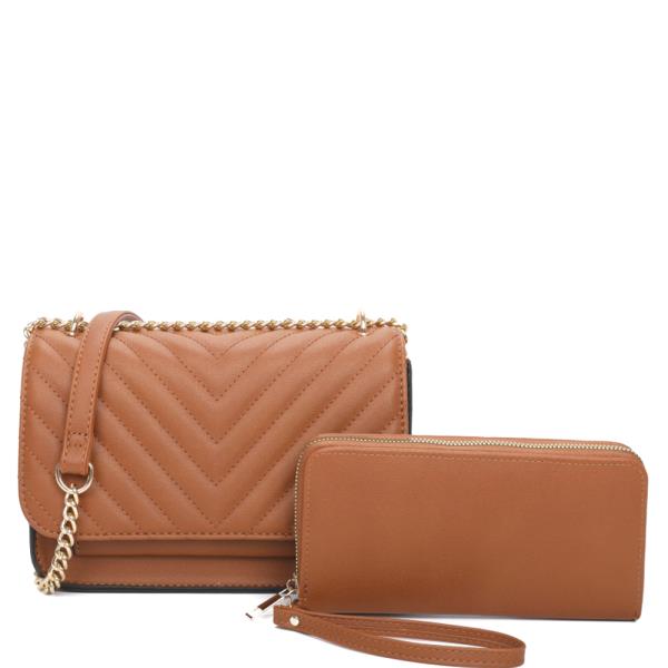 CHIC V STITCH CROSSBODY BAG W WALLET SET