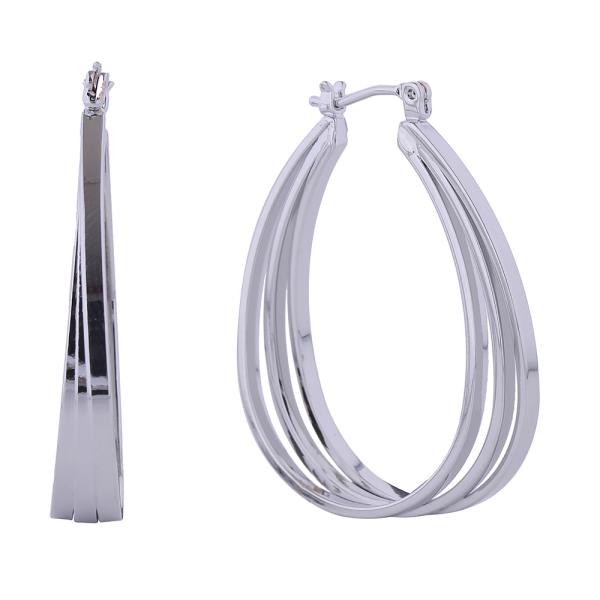 14K GOLD/WHITE GOLD DIPPED TRIPLE OVAL HOOP PINCATCH EARRINGS