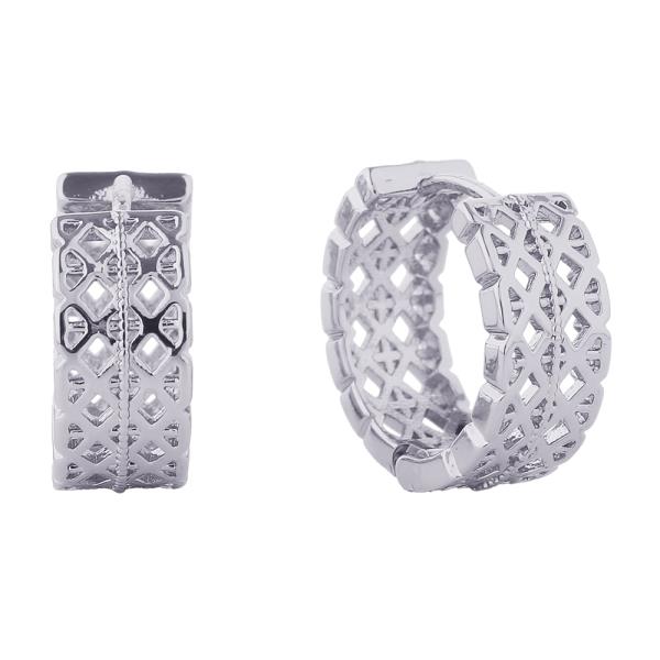 14K GOLD/WHITE GOLD DIPPED WOVEN CUT HUGGIE EARRINGS