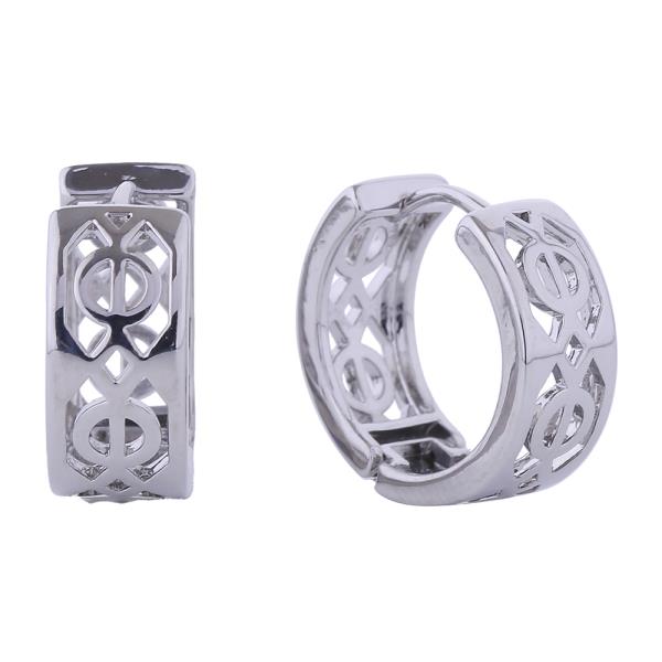 14K GOLD/WHITE GOLD DIPPED CELTIC CUTOUT HUGGIE EARRINGS