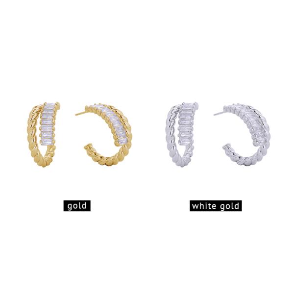 14K GOLD/WHITE GOLD DIPPED DUO SWIRL PAVE CZ HO0P EARRINGS