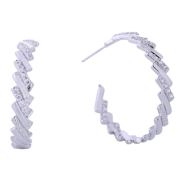 14K GOLD/WHITE GOLD DIPPED CRYSTAL BAGUETTE HOOP EARRINGS