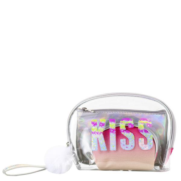 KISS MAKEUP POUCH BAG WITH POM POM 3 PC SET