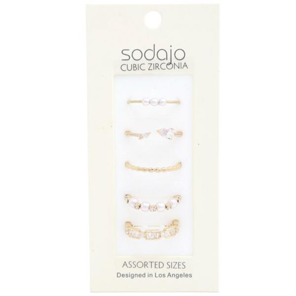 SODAJO PEARL BEAD CZ ASSORTED RING SET