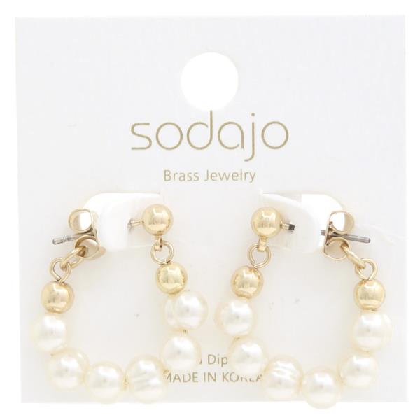 SODAJO PEARL BEAD GOLD DIPPED HOOP EARRING