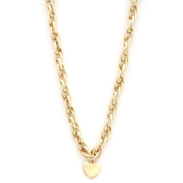 SODAJO HEART CHARM OVAL LINK GOLD DIPPED NECKLACE