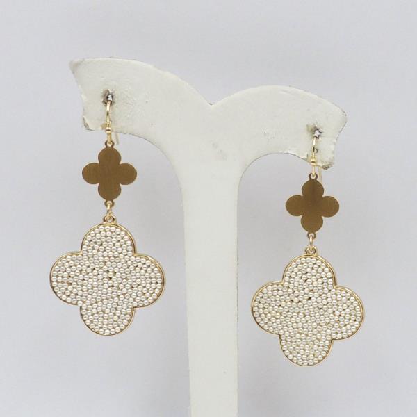 PEARL PAVE CLOVER DROP EARRINGS