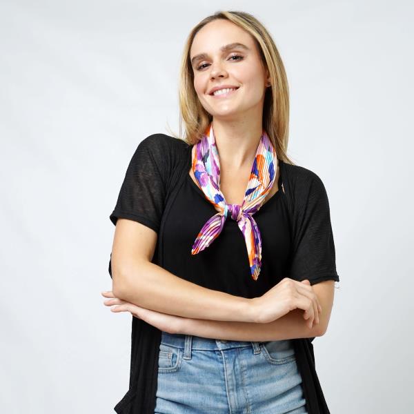 FLORAL SATIN PLEATED SQUARE SCARF