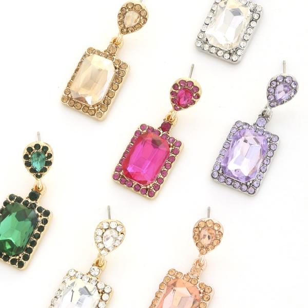 RECTANGLE CRYSTAL GEMSTONE PARTY DANGLE EARRING