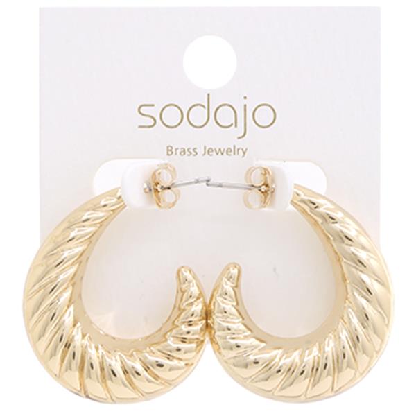 SODAJO BRASS GOLD DIPPED TEXTURED HOOP EARRING