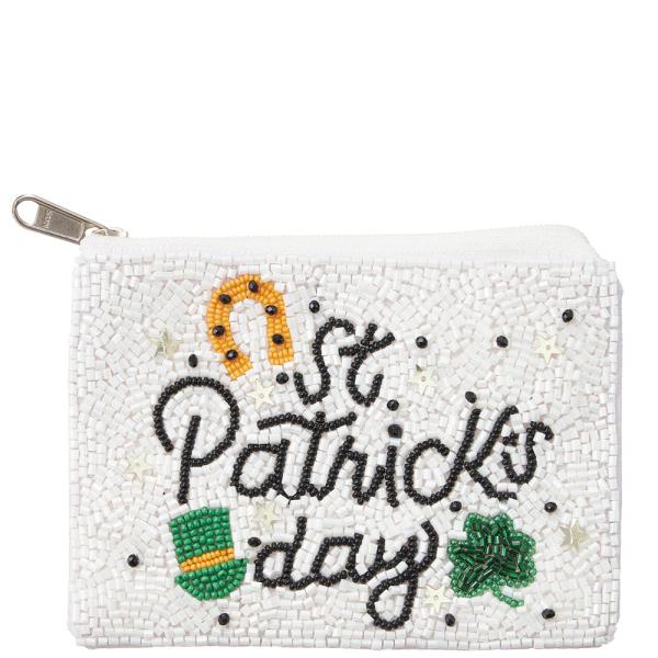SEED BEAD ST PATRICK`S DAY COIN POUCH