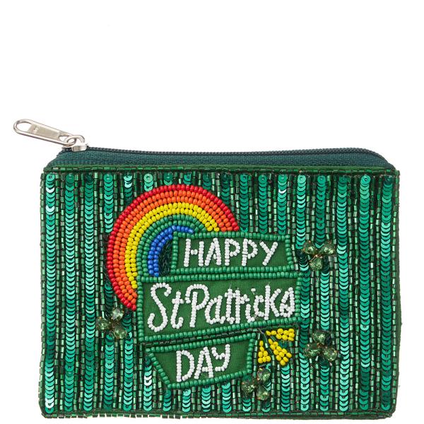 SEED BEAD HAPPY ST PATRICK DAY COIN POUCH