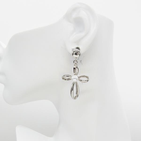 CROSS PEARL BEAD METAL EARRING