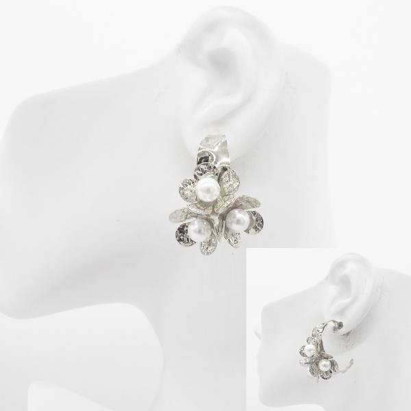 FLOWER PEARL BEAD METAL EARRING