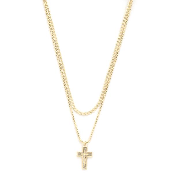 CROSS CHAIN LAYERED NECKLACE