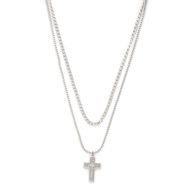 CROSS CHAIN LAYERED NECKLACE