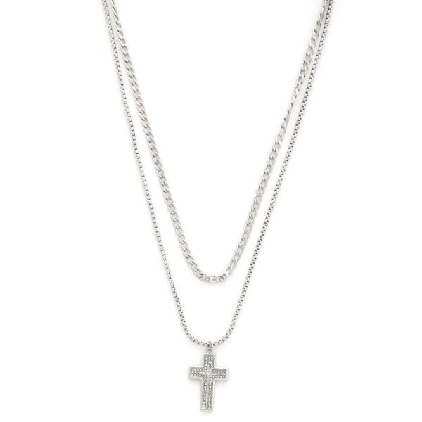 CROSS CHAIN LAYERED NECKLACE