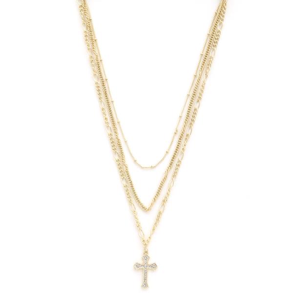 CROSS CHARM LAYERED NECKLACE