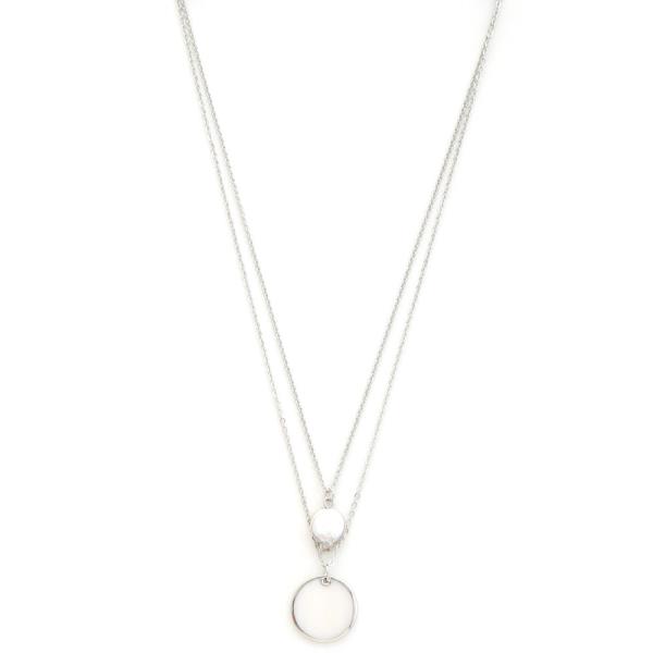 TEARDROP ROUND CHARM LAYERED METAL LAYERED NECKLACE