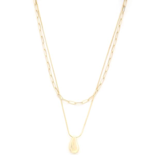 TEARDROP CHARM OVAL LINK LAYERED NECKLACE